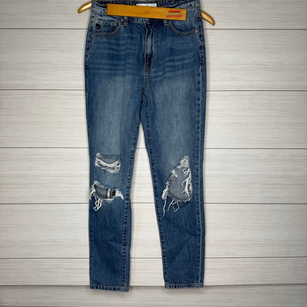 KanCan Jeans Women's Distressed Blue Denim High Rise Straight Leg Jean Size 5/26